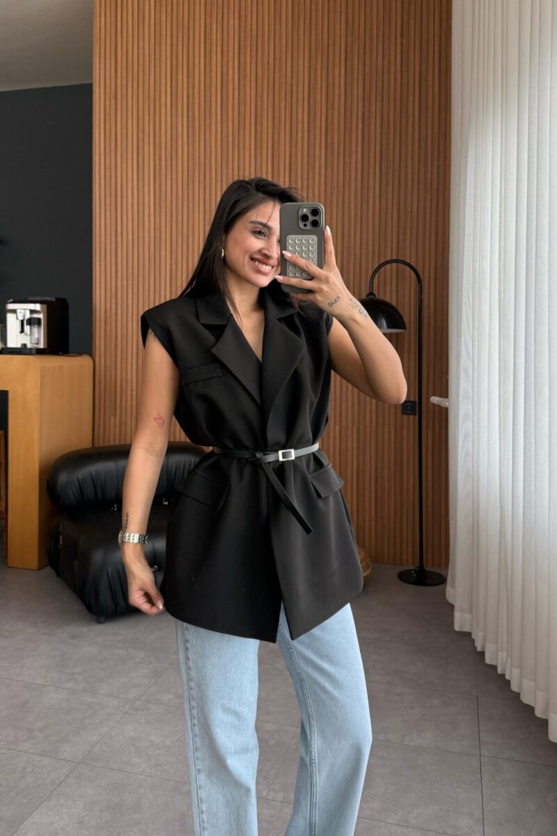 Blazer sans manches avec ceinture - Image 4