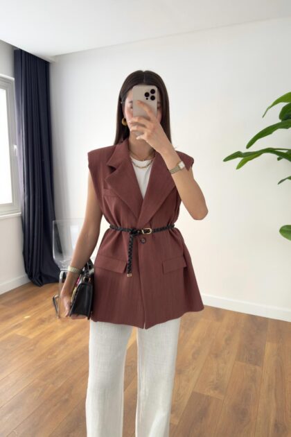 Blazer sans manches en lin - avec ceinture
