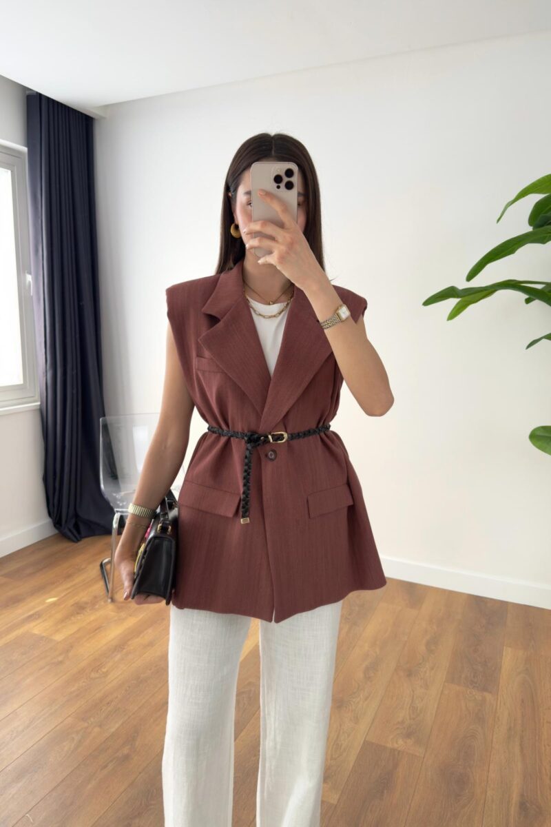 Blazer sans manches en lin - avec ceinture