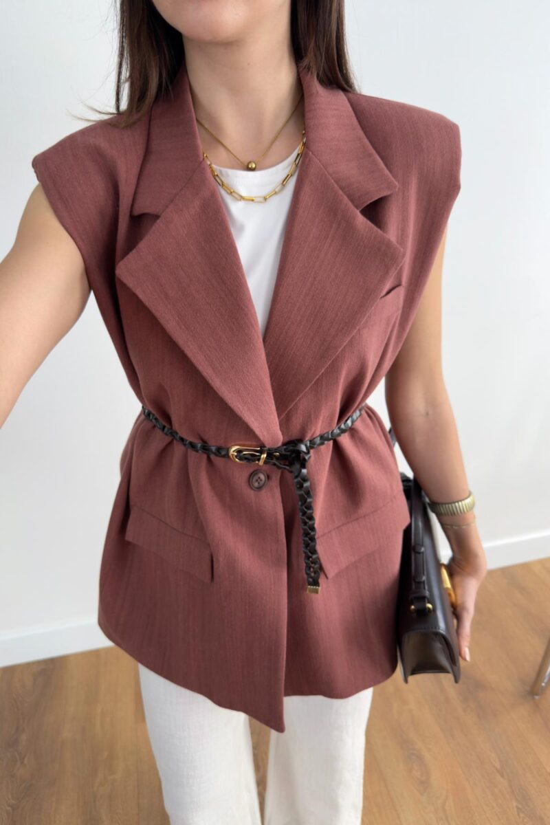 Blazer sans manches en lin - avec ceinture - Image 4