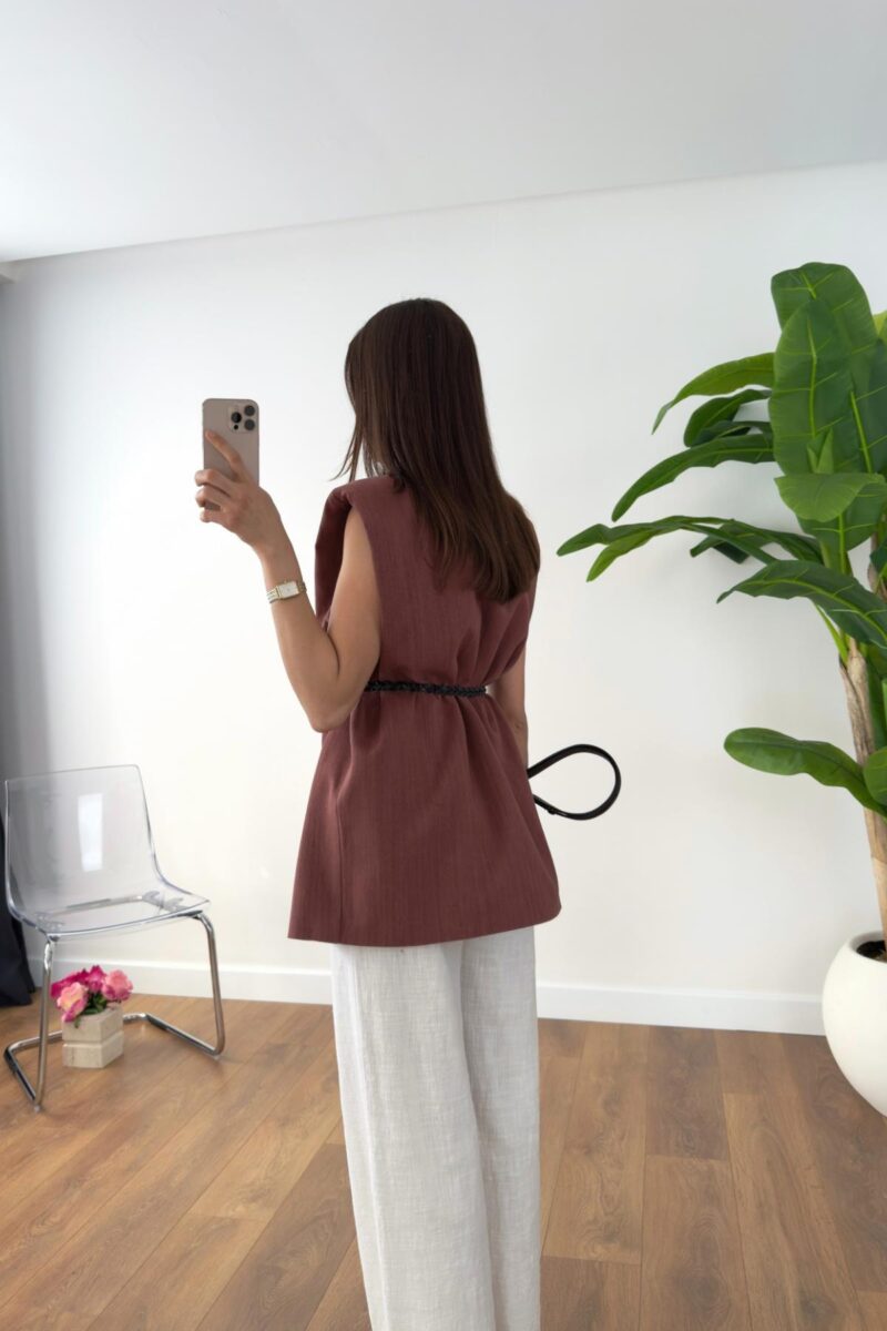 Blazer sans manches en lin - avec ceinture - Image 3