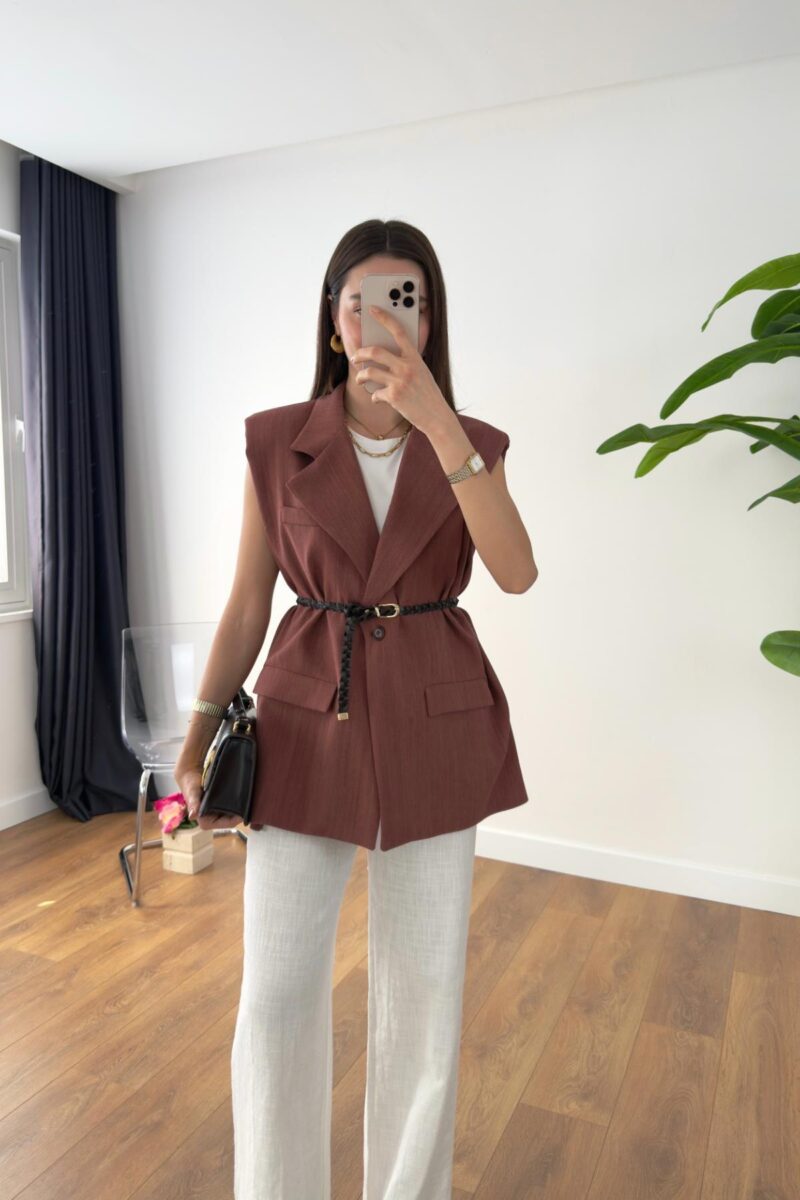 Blazer sans manches en lin - avec ceinture - Image 2