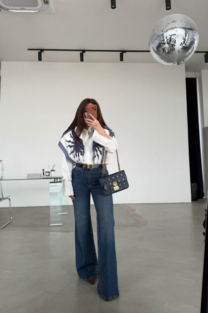 Wide leg jeans - bleu vert